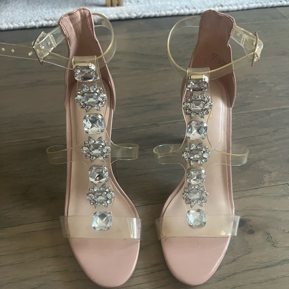 Aldo clear crystal nude shoes 36 6